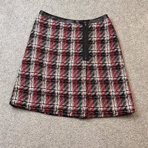 - Halogen Tweed Skirt in Plaid Single Pleat Faux Leather Trim Winter US 4